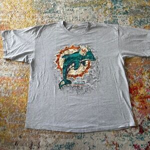 Vintage Y2K Miami Dolphins Graphic T Shirt XXL Heather Grey NFL Football